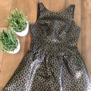 J Crew Metallic Navy & Gold Jacquard Dress